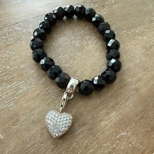 Thomas Sabo Black Beaded Bracelet with Silver Heart Pendant